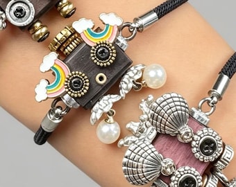 Quirky Cute Monster Charm Bracelet | Adjustable Black Braided Cord 10 cm Whimsical Jewelry Gift for Her