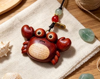 Cute Wooden Crab Pendant, Chinese Lucky Tassel Bag Charm