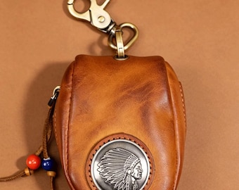 Genuine Leather Key Pouch | Vintage Western Tribal Inspired Coin Purse | 13.5 cm Multi-Use Leather Bag Gift for Men