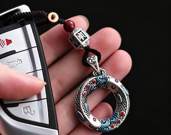 Vintage Koi Fish Key Holder, Enamel Carp Lucky Keychain, Retro Car Bag Charm, Cool Gift for Him Her, Graduation Teacher Birthday Gift