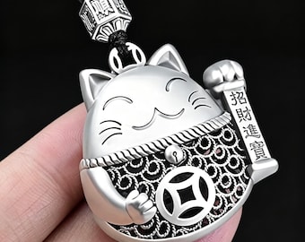 Vintage Lucky Cat Key Holder, Cute Maneki Neko Keychain, Retro Car Bag Charm, Cool Gift for Him Her, Graduation Teacher Birthday Gift