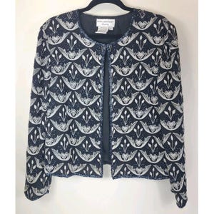 VTG Adrianna Papell Boutique Silk Beaded Jacket Sz L Embroidered Cardigan Topper image 2
