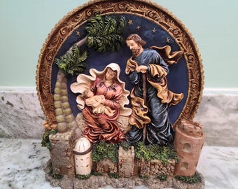 Hand Painted Holy Family Nativity Sculpture Polyresin Religious Decor w/ Box