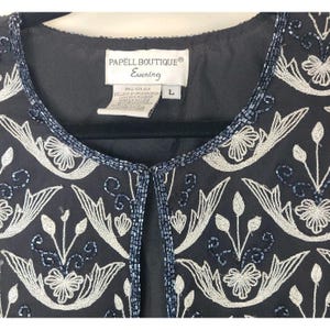 VTG Adrianna Papell Boutique Silk Beaded Jacket Sz L Embroidered Cardigan Topper image 3