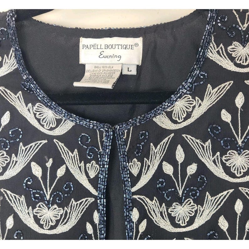 VTG Adrianna Papell Boutique Silk Beaded Jacket Sz L Embroidered Cardigan Topper image 3