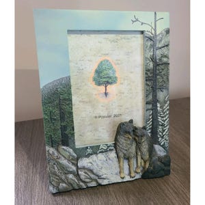 VTG Wolf Bilderrahmen Beliebte 3D Resin Woodland Cabin Cottage Decor 4x6 Rahmen 03 '
