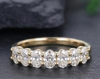 Oval Moissanite Band Oval Eternity Band Oval Wedding Band Oval Cut Matching Diamond Wedding Band 14K Gold Half Eternity Women's Band