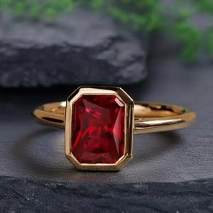 Vintage Emerald Cut Ruby Engagement Ring, Red Gemstone Gold Ring Promise Handmade Gorgeous Ring Bezel Set Ruby Ring, Gorgeous Ring, Gift Her