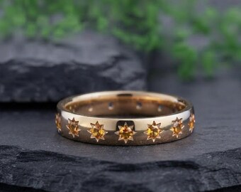 Yellow Citrine Star Full Eternity Band Citrine Ring Stacking Band Vintage Starburst Wedding Ring Celestial Promise Ring Gift for Her