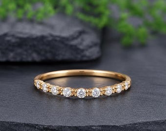 Dainty Marquise Wedding Band, 14K Solid Gold Leaf Ring, Half Eternity Band, White Gold Stackable Band, Delicate Bridal Jewelry, Gift for Her