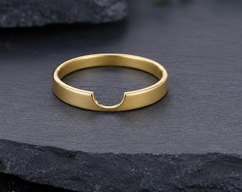 3mm Cigar Band Ring With Cutouts, U Shape Solitaire Nesting Band, Notched Wedding Ring, Minimalist Stackable Band