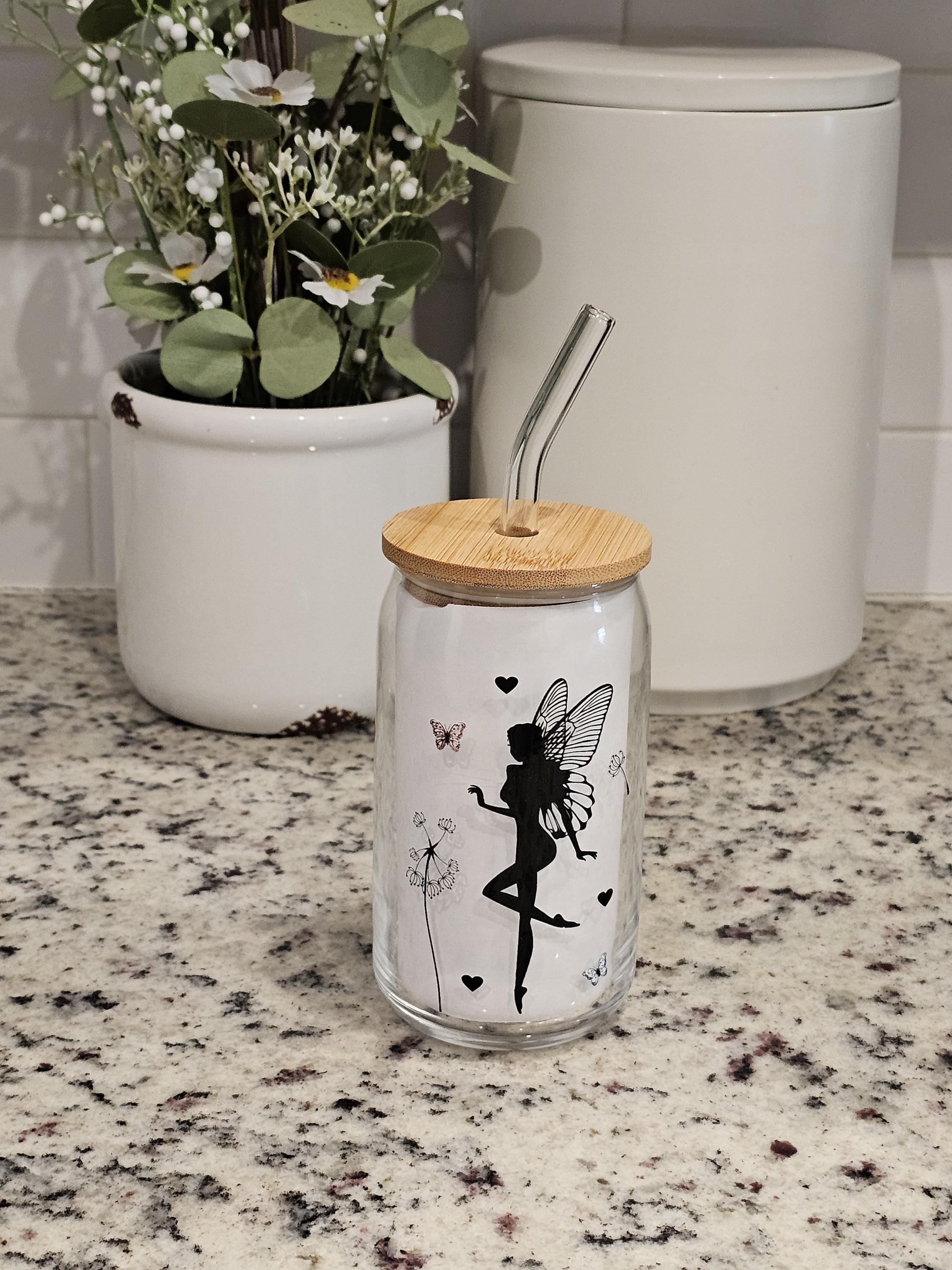 Floral Fairy Glass Cup With Bamboo Lid and Straw - Etsy