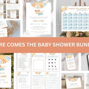 Here Comes the Son Baby Shower Bundle | Sunshine Boho Party Pack | Sunshine Baby Shower | Blue & Orange | Canva