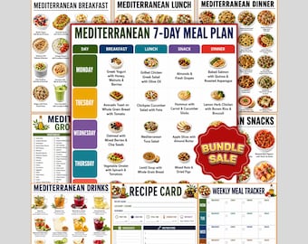 Mediterranean Diet Meal Plan Printable, 7 Day Mediterranean Food Chart, Breakfast Lunch Dinner Snacks, Grocery List, Weekly Meal Planner PDF