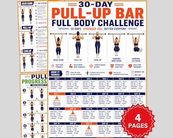 Pull Up Bar Workout Plan, 30 Day Pull Up Bar Challenge Printable, Chin Up Bar Exercise Chart, Calisthenics Home Fitness PDF