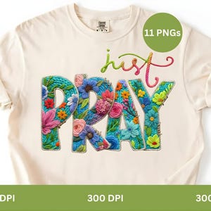 Just Pray Faux Garn häkeln PNG (11 Dateien) | Floral Christian Retro Sublimations Design | Boho Cottagecore gestrickte Buchstaben | Digitaler Download
