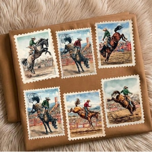 Rodeo Cowboy PNG, dessins Western Ranch, Bucking Horse Clipart, timbre Western, téléchargement numérique 300 dpi