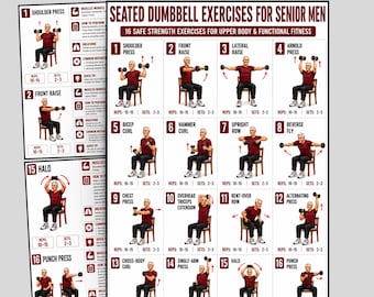 Seated Dumbbell Exercises for Seniors Printable PDF, Chair Workout Chart For Older Adults, Low Impact Full Body Home Workout Bundle