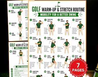 Golf Warm Up Exercises Poster, Golf Mobility Exercise Chart, Stretch Routine & Pre Round Warm Up Printable, Golf Fitness Guide PDF