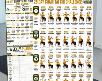 28 Day Chair Tai Chi Challenge for Women Printable PDF, Chair Tai Chi Workout for Seniors, 4 Week Balance & Flexibility Program
