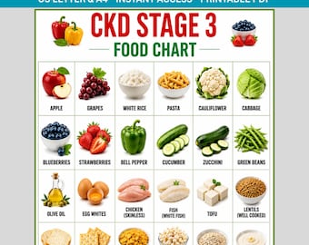 CKD Stage 3 Food Chart, Kidney Diet Food List, Renal Grocery Guide, Kidney Disease Meal Planner Printable PDF