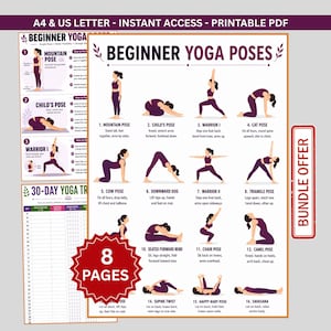 Yoga Poses For Beginners Printable PDF, Yoga Exercise Poster, Yoga Asanas Chart, Yoga Tracker, Basic Yoga Positions, Home Workout Wall Art