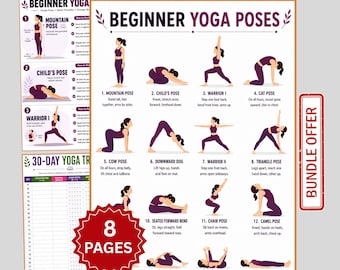 Yoga Poses For Beginners Printable PDF, Yoga Exercise Poster, Yoga Asanas Chart, Yoga Tracker, Basic Yoga Positions, Home Workout Wall Art