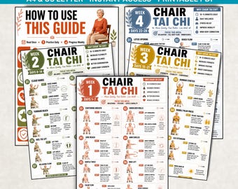 Chair Tai Chi Workout for Seniors Printable Bundle, 28 Day Senior Seated Exercise Charts, 4 Week Chair Tai Chi PDF, Mobility Exercises