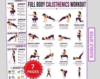 Calisthenics Workout Plan Printable, Full Body Weight Workout Chart PDF, Military Calisthenics Plan, Home Gym Poster