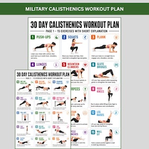 Militärische Calisthenics Workout Challenge, 30 Tage Körpergewichts-Trainingstabelle für Frauen, keine Ausrüstung Heimfitness Poster PDF