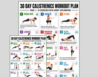 Military Calisthenics Workout Challenge, 30 Day Bodyweight Workout Chart for Women, No Equipment Home Fitness Poster PDF