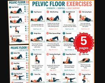 Pelvic Floor Exercises Printable PDF | Kegel Exercise Guide, Pelvic Floor Therapy, Core Strengthening Workout A4 & US Letter