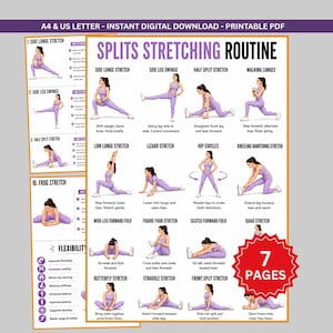 Splits Stretching Exercises Printable, Leg Stretching Chart, Flexibility Exercise Poster, Front and Middle Split PDF, Home & Gym Workout
