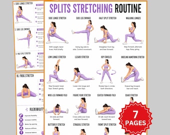 Splits Stretching Exercises Printable, Leg Stretching Chart, Flexibility Exercise Poster, Front and Middle Split PDF, Home & Gym Workout