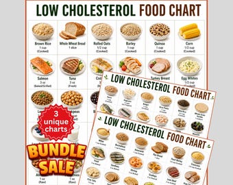 Low Cholesterol Diet Printable, Cholesterol Food Chart, Heart Healthy Diet, High Cholesterol Lowering Grocery List, Weekly Meal Planner PDF
