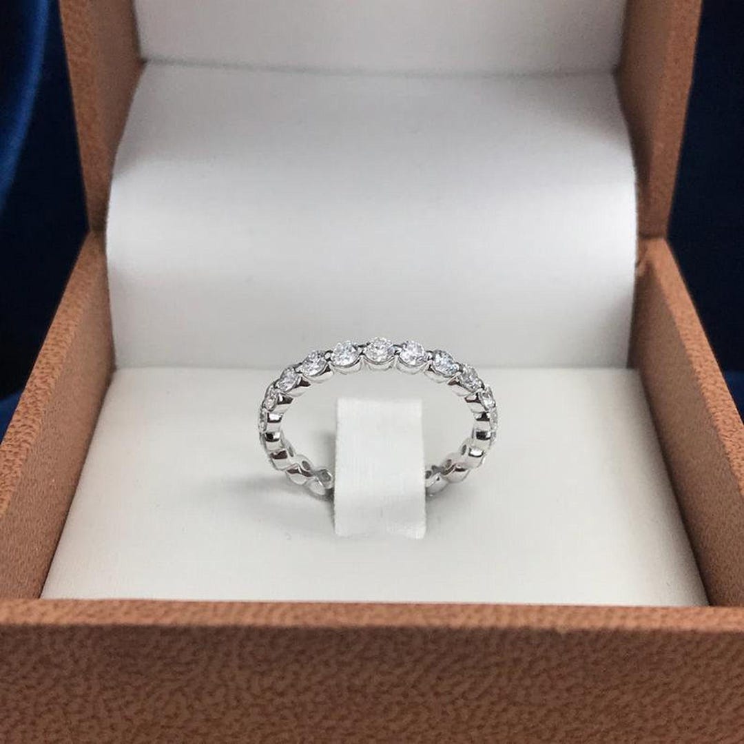 Round Cut Moissanite Wedding Band, Full Eternity Band, 14K White Gold ...