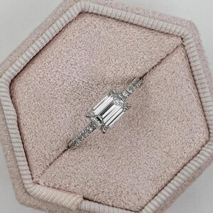 East West Emerald Moissanite Ring, 14K White Gold Ring, Half Eternity Pave Set Diamond Ring, Art Deco Ring, Forever One Ring, Bridal Ring