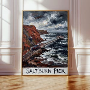 Saltburn Pier Expressive Oil Painting | Dramatic Coastal Wall Art (Poster Print)