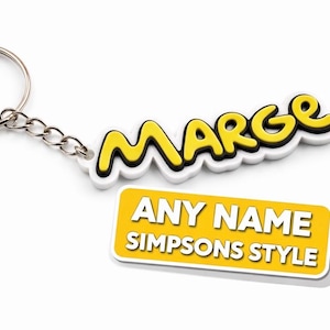 Spersonalizowany brelok z imieniem w stylu kreskówki | Niestandardowy żółty brelok z imieniem | Zabawna zawieszka z imieniem w stylu kreskówki | Niestandardowy brelok z imieniem na prezent
