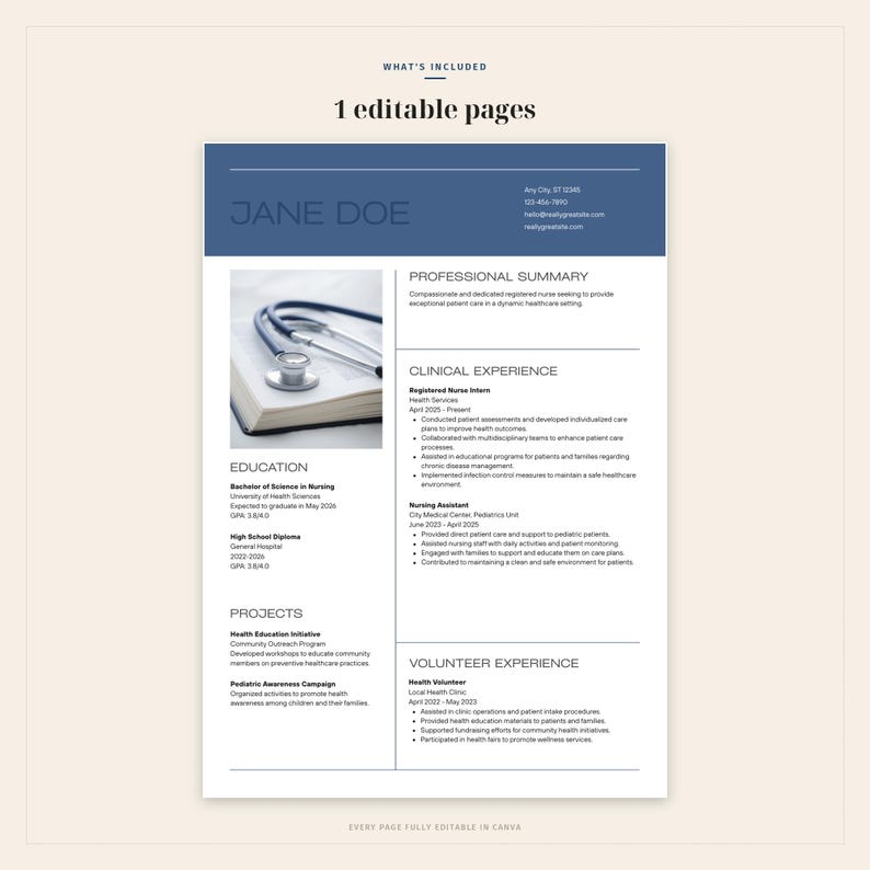 Nurse Resume Template Canva, ATS Resume, Word + Google Docs, References ...