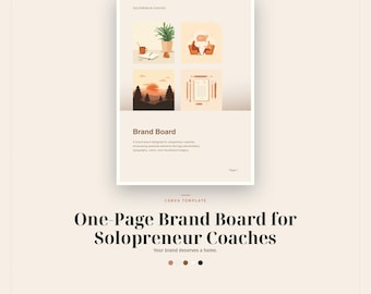 Brand Board Template Canva, Solopreneur Coach Branding Kit, One-Page Brand Style Guide, 3 Variants