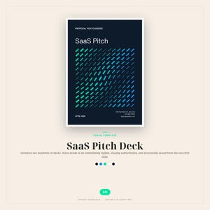 May include: A digital SaaS Pitch Deck template with a dark blue background and a gradient blue-green design. The text reads "SaaS Pitch" and "Proposal for Founders". The template is available for instant download.