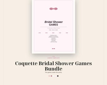 Bridal Shower Games Template Canva, 8 Games, Coquette Aesthetic, Editable, Instant Download