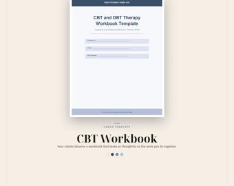 CBT Workbook Template Canva, 50-Page DBT Therapy Workbook for Practitioners, Calm Clinical Design, Editable