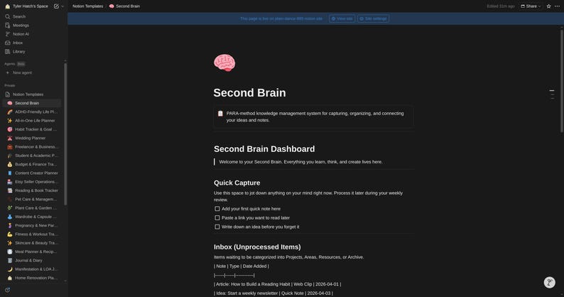 Second Brain Note Taking System.drawing Notion Second Brain Template | PARA Method Knowledge Management System ...