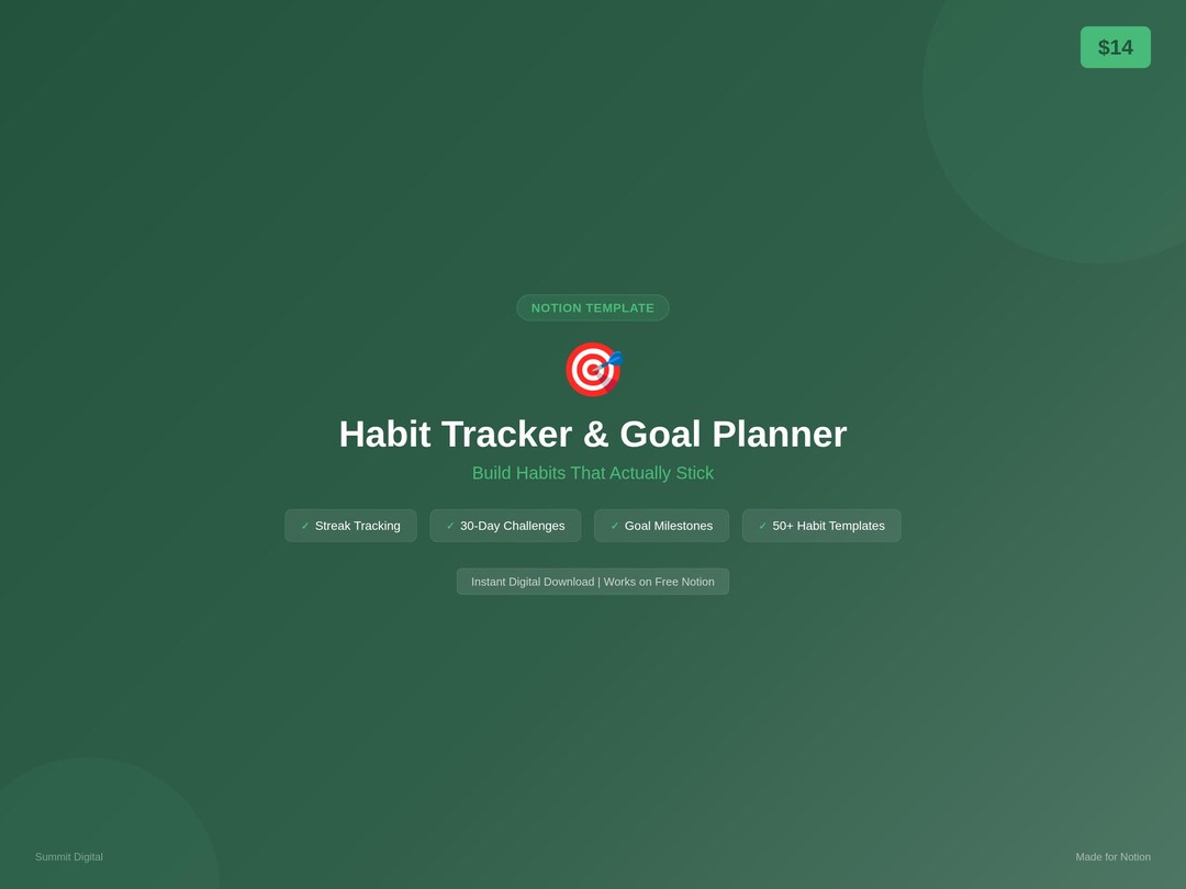 Notion Habit Tracker Template | Goal Planner With Streak Counter | 30 ...