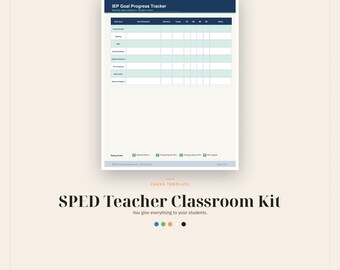 SPED Teacher Canva Templates, 40 Pages, IEP Tracker, Behavior Chart, Sensory Break, Calm Corner