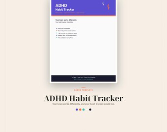 ADHD Habit Tracker Canva Template, 25 Pages, Micro-Tasks, Dopamine Markers, High Contrast