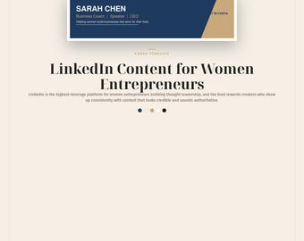 LinkedIn Content Templates Canva, Women Entrepreneurs Kit, Banner, 30 Posts, 4 Carousels, Headshot Frame