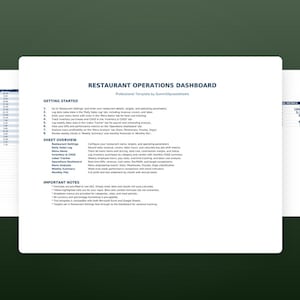 Tableau de bord des opérations de restauration | Suivi des KPI du coût de la main-d'oeuvre alimentaire | Modèle de feuille de calcul pour Excel et Google Sheets